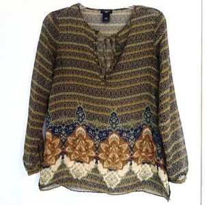 Ann Taylor Lightweight Sheer Floral Tie Neck Blouse